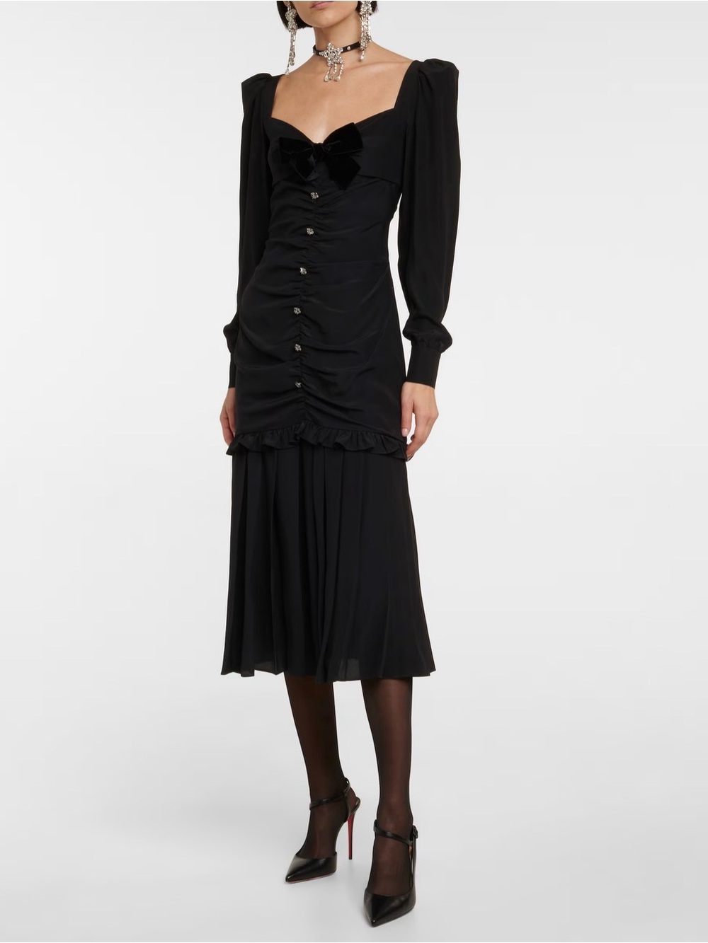 Alessandra Rich Ruched Silk Midi Dress 4